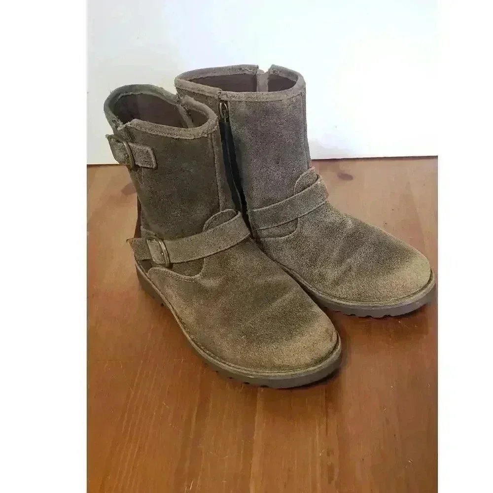 Ugg Harwell Bomber‎ suede buckle boots womens size 5 brown